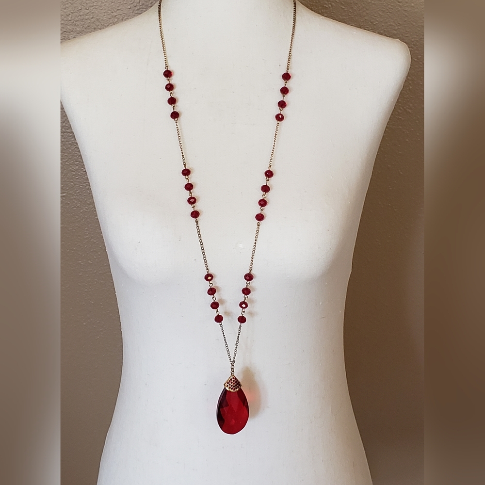 Red Briolette Pendant Necklace